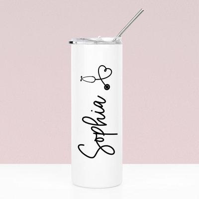 Koyal Wholesale 20 oz Double Wall Stainless Steel Travel Tumbler w  Straw Stainless Steel in Gray White | 8 H in | Wayfair A3PP07968