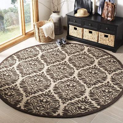 Brown 80.4 x 80.4 x 0.25 in Area Rug - Charlton Home® Square Ahbree Geometric Power Loomed Area Rug in Beige/ | 80.4 H x 80.4 W x 0.25 D in | Wayfair