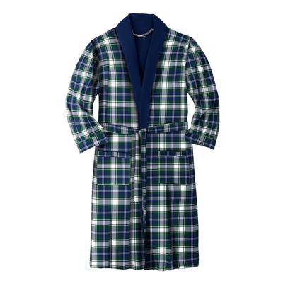 Men's Big & Tall Jersey-Lined Flannel Robe by KingSize in Hunter Blue Plaid (Size M/L)