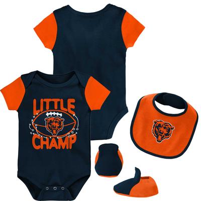 Newborn & Infant Navy/Orange Chicago Bears Little Champ Three-Piece Bodysuit Bib Booties Set