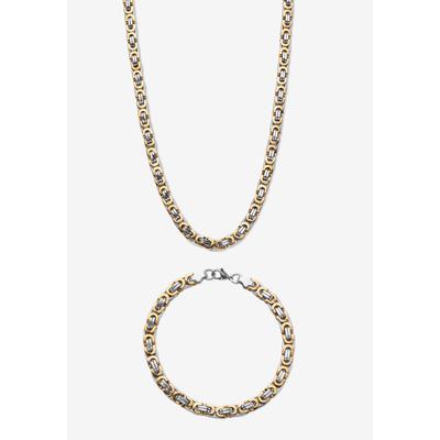 Men's Big & Tall Men's Yellow Gold Ion Plated Stainless Steel Chain 2 Piece Set 6Mm 9 And 24 In by PalmBeach Jewelry in Gold