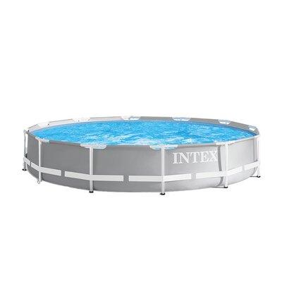 Intex 2.5 ft. x 12 ft. Prism Frame Set Pool w/ Pool Solar Cover Tarp Steel in Gray | 30 H x 144 W x 144 D in | Wayfair 26711EH + 28012E