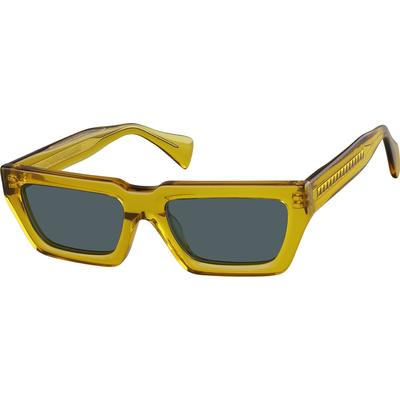 Zenni Women's Retro Rectangle Rx Sunglasses Yellow Plastic Full Rim Frame