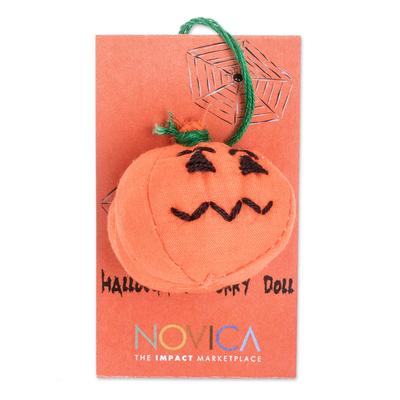 Bewitching Pumpkin,'Handcrafted Cotton Pumpkin Worry Doll from Guatemala'