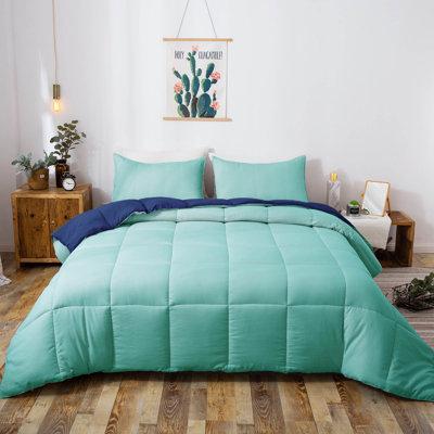 DOMDEC All Season Down Alternative Quilted Comforter Set-Reversible Bedding Set-Machine Washable in Green | King Comforter + 2 King Shams | Wayfair