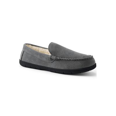 Men's Wide Width Suede Leather Moccasin Slippers - Lands' End - Gray - 11
