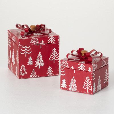 The Holiday Aisle® Red Tree Motif Gift Box - Set Of 2 Metal | 7 H x 6 W x 6 D in | Wayfair 46DE75CB923C490587A4F93A70C3B20B