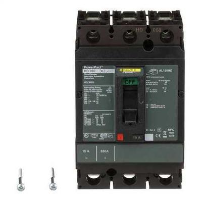 SQUARE D HDL36015 Molded Case Circuit Breaker, HD Series 15A, 3 Pole, 600V AC