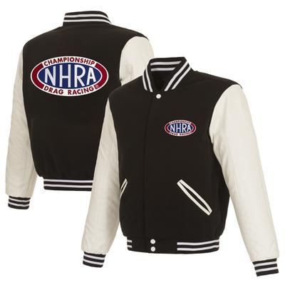 Men's JH Design Black NHRA Two Hit Reversible Fleece Jacket with Faux Leather Sleeves