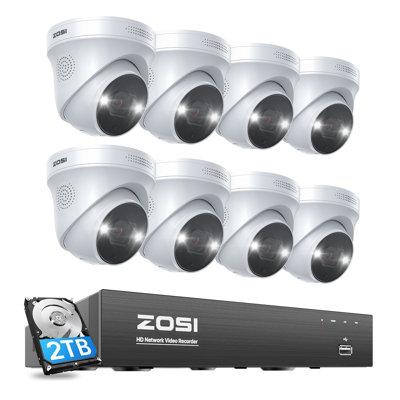 ZOSI 8CH 4K PoE NVR Security Camera System w/ 5MP POE Outdoor Cameras, Spotlight, 2-Way Audio, 2TB HDD in White | Wayfair 8SN-2255AW8-20-US-A10
