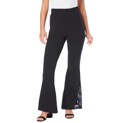 Plus Size Women's Lace-Inset Essential Stretch Yoga Pant by Roaman's in Black (Size 14/16)