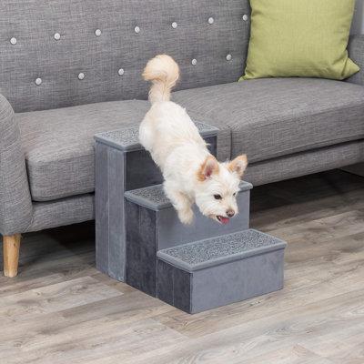 Tucker Murphy Pet™ Foldable 3-Step Pet Stairs w/ Storage, Collapsible, Storage Compartments For Pet Toys Carpet in Gray | Wayfair