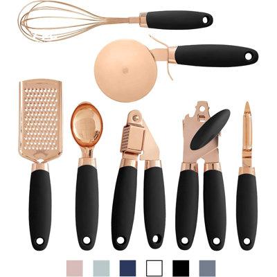 Generic 7-Pack Kitchen Gadgets Set Copper Plated Stainless Steel Tools w/ Soft Touch Black Handles in Black/Brown | Wayfair kitchen gadget set