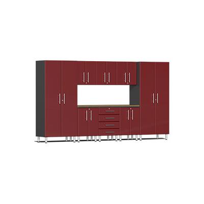 Ulti-MATE Garage Cabinets 9-Piece Cabinet Kit with Bamboo Worktop in Ruby Red Metallic