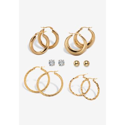 Women's 4 Cttw. 6-Pair Cz Stud & Hoop Set Goldtone & Gold Ion Plated Stainless Steel by PalmBeach Jewelry in Gold