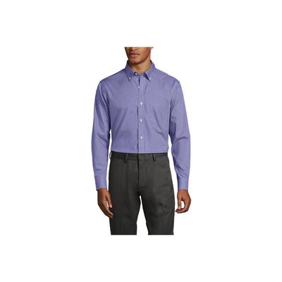 Men's Tailored Fit No Iron Pattern Supima Cotton Pinpoint Buttondown Collar Dress Shirt - Lands' End - Blue - 17H35