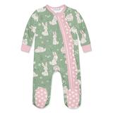 Little Millie Girls' Rompers Bunny - Sage Bunny Floral Ruffle-Trim Footie - Infant