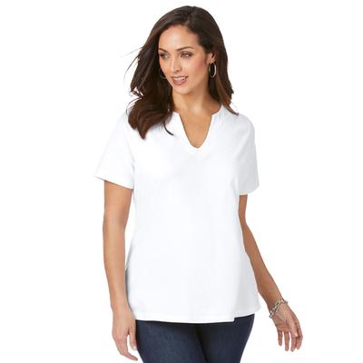 Plus Size Women's Short Sleeve Notch Neck Tee by Jessica London in White (Size M)