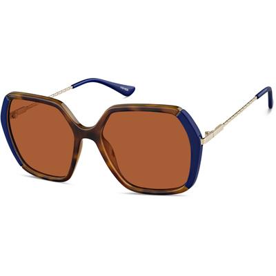 Zenni Women's Oversized Geometric Rx Sunglasses Tortoiseshell Mixed Full Rim Frame