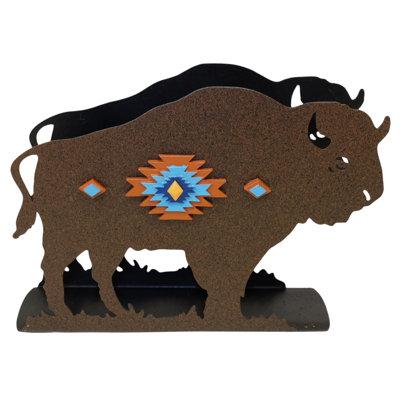 Union Rustic Pecos Native Tribal North American Bison Buffalo Freestanding Napkin Holder in Blue/Brown/Yellow | 4.3 H x 6 W x 2 D in | Wayfair