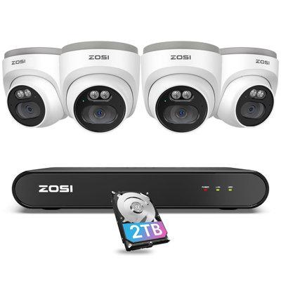 ZOSI 8CH 4MP PoE Security Camera System w/ Outdoor Cameras, AI Human Detection, One-Way Audio, 2TB HDD in White | 13 H x 11 W x 8 D in | Wayfair