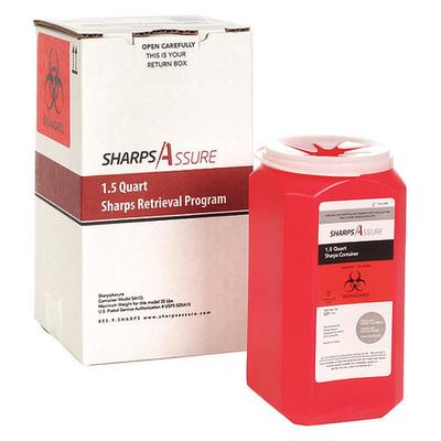 SHARPS ASSURE SA1Q-12 Sharps Container,1/4 gal.,Red,Snap Lid