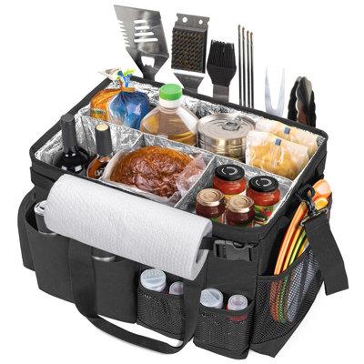 Arlmont & Co. Large BBQ Utensil Organizer w/ Towel Holder, Camping Gear Essentials, For Cooking Essentials, Black, Bag Only in Black/Brown | Wayfair