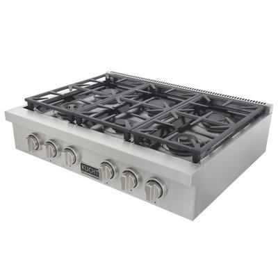 KUCHT Professional 36 in. Gas Range Top w/ Sealed Burners in Stainless Steel in Gray | 7.5 H x 27 W x 36 D in | Wayfair KFX369T-S
