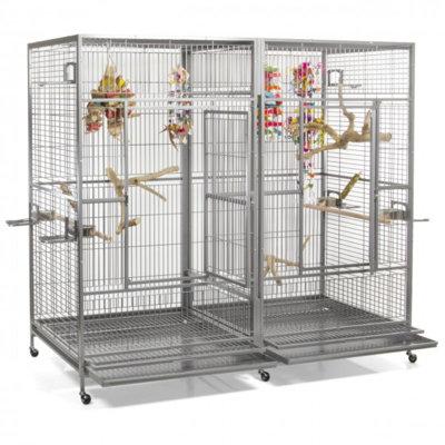 Tucker Murphy Pet™ Chikatara Enormous 74" Iron Flat Top Floor Bird Cage w/ Wheels Iron in Gray | 74 H x 40 W x 80 D in | Wayfair