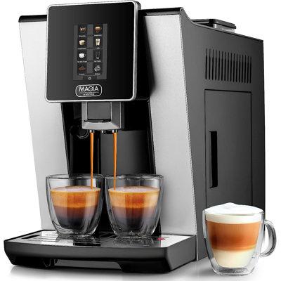 Zulay Kitchen Magia Ampro Automatic Espresso Machine w/ Grinder & Milk Frother Metal in Black/Brown | 19.3 H x 9.4 W x 13.7 D in | Wayfair