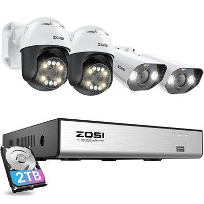 ZOSI 8CH 4K PoE NVR Security Camera System w/ 2TB HDD, 5MP Outdoor 355° PTZ Camera/Spotlight camera in White | 17 H x 15 W x 11 D in | Wayfair
