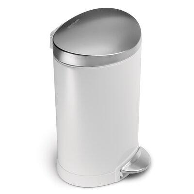 Simplehuman 6 Liter/1.6 Gallon Semi-Round Bathroom Step Trash Can, White Steel Stainless Steel in Gray/White | 13.6 H x 8.9 W x 9.3 D in | Wayfair