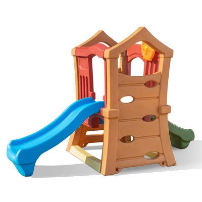 Step2 Play Up Double Slide Climber Plastic in Blue/Brown/Green | 5.1 H x 84 W x 4.5 D in | Wayfair 800099