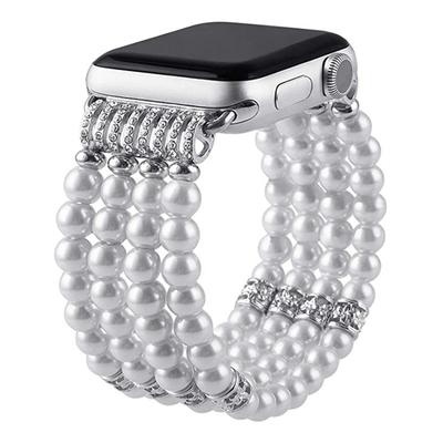 Govtal Replacement Bands silver - Imitation Pearl & Silvertone Beaded Smart Watch Band