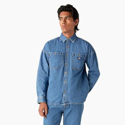Dickies Men's Houston Denim Shirt - Chambray Light Blue Size M (WLR15)