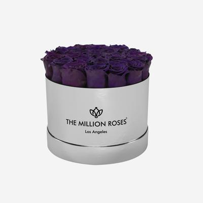 Classic Mirror Silver Box | Dark Purple Roses