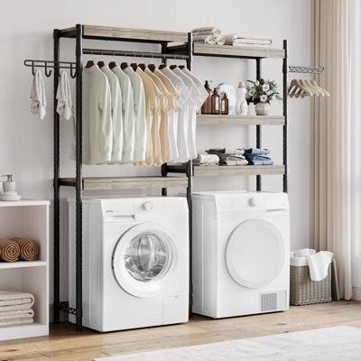 Rebrilliant Maleyna Free-Standing Laundry Room Organizer for Small Place Metal in Black | 74 H x 59 W x 12 D in | Wayfair