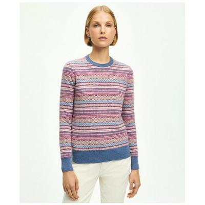 Brooks Brothers Women's Lambswool Fair Isle Crew Neck Sweater | Pink | Size XS