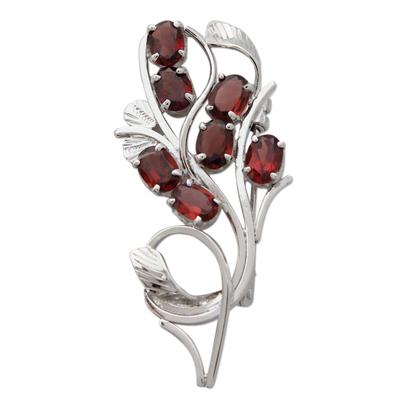 Crimson Bouquet,'Sterling Silver Brooch Pin with Garnets Handcrafted in India'