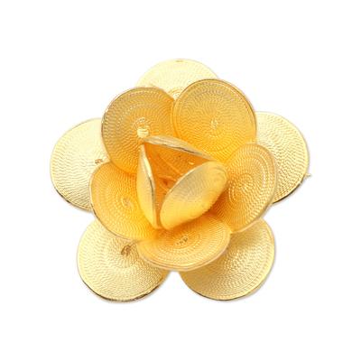 Plumeria Glow,'Hand Made Gold-Plated Sterling Silver Flower Brooch'