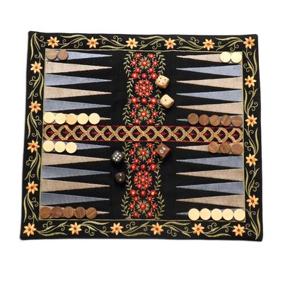 Ganga Garden in Red,'Floral Embroidered Backgammon Set'