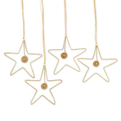 Golden Stars,'Golden Grass and Rhinestone Star Ornaments (Set of 4)'