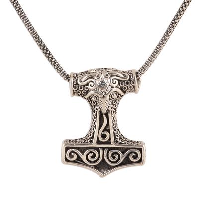Thor Bull,'Bull-Themed Sterling Silver Thor's Hammer Necklace'