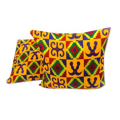 'Adinkra-Themed Cotton Cushion Covers from Ghana (Pair)'
