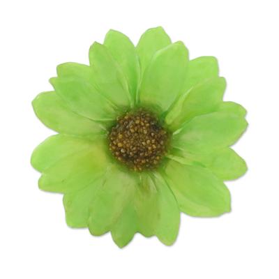 Let It Bloom in Spring Green,'Natural Aster Flower Brooch in Spring Green from Thailand'