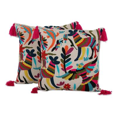 'Animal-Themed Cotton Cushion Covers from India (Pair)'