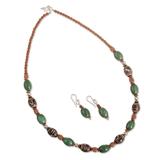Sacred Leaves,'Ceramic Beaded Necklace and Earring Set from Peru'