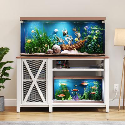 Archie & Oscar™ Chickerell Rectangle Heavy Duty Metal Aquarium Stand w/ Power Outlets Wood (best for furniture style stands) in White/Brown | Wayfair