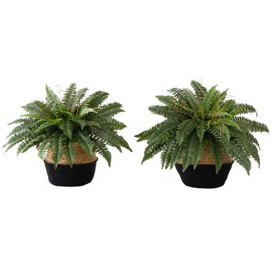 23in. Artificial Boston Fern Plant with Handmade Jute & Cotton Basket DIY KIT (Set of 2) - Nearly Natural T4480-S2
