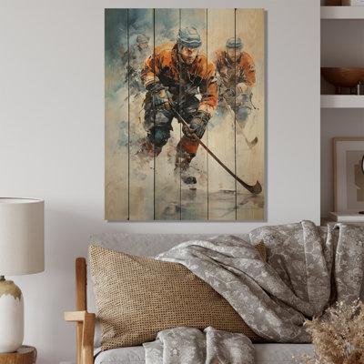 Red Barrel Studio® Jahvier Winter Hockey Olympic Games Ice On Wood Print Wood in Brown | 20 H x 10 W x 0.78 D in | Wayfair
